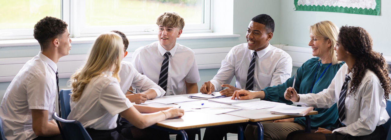 Student and teacher in a classroom